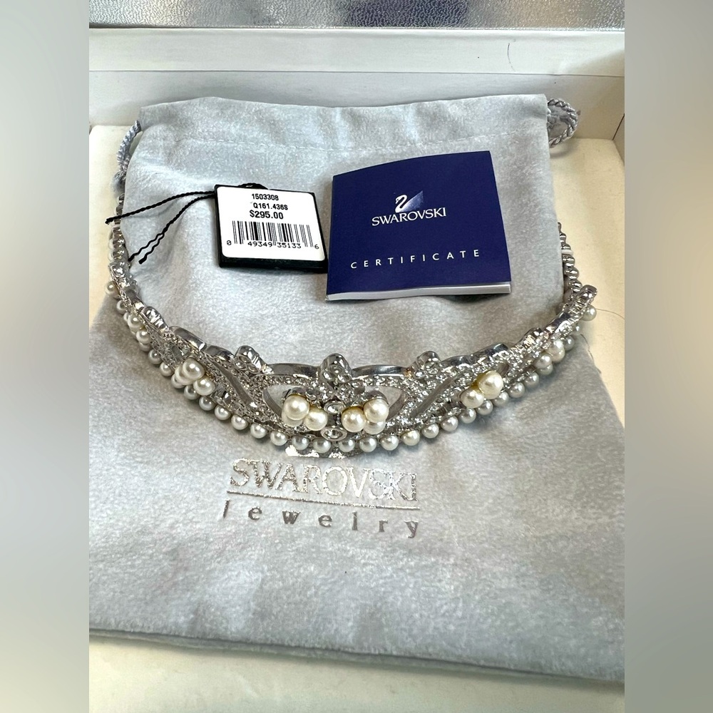 Swarovski  Formal Rhodium Crystal, White Pearl Heirloom Wedding Tiara